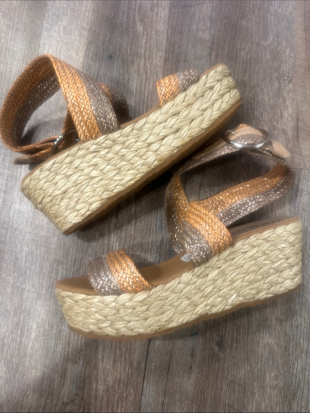 Anthropologie Bettye Muller Espadrille Platform Sandals Metallic Bronze & Beige